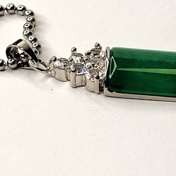 Jade Pendant With Crystal Inlay on stainless steel ball chain - Picture 10 of 16